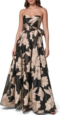 DKNY Strapless Floral Gown in Black/canvas Multi at Nordstrom, Size 12