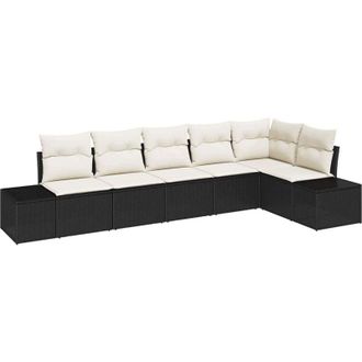 vidaXL Vidaxl - Conjunto De Sof&aacute; De Jard&iacute;n Con Coj&iacute;n 6 Pcs Negro, Crema