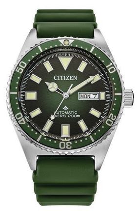 Citizen Dive Style Leather Strap Watch, 29mm in Green at Nordstrom Rack