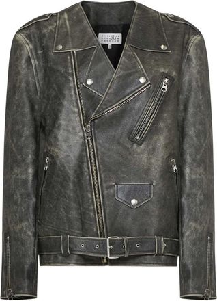 Maison Margiela Heavy Leather Biker Jacket - Dames - Jassen - Bruin - Maat: 2XS Leer