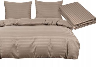 OEM Juego De Cama De Damasco De 200x220 Cm + 2 Fundas De Almohada + S&aacute;bana Bajera Ajustable, Color Beige Y Latte