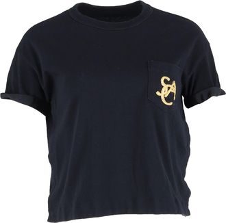 sacai Emblem Crewneck T-Shirt in Navy Blue Cotton