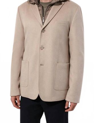 Moorer Textured Hooded Sport Coat Blazer In Beige