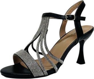 Generic Womens Diamante Heel Glitter Wedding Prom Party Ankle Strap Bridal Sandals (Black, UK Footwear Size System, Adult, Women, Numeric, Medium, 6.5)