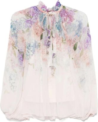 Zimmermann Blouses, female, Multicolor, Size: L Frilled Collar Pink Shirt