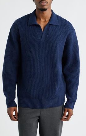 Open Edit Johnny Collar Polo Sweater in Navy Iris at Nordstrom, Size Xx-Large