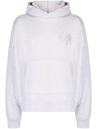 Amiri Staggered logo-embroidered cotton hoodie - men - Cotton/Cotton - XXXL - Grey
