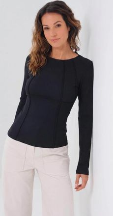 Anatomie Long Sleeve Celeste Rib Top with Seam Shaping in Black at Nordstrom, Size X-Large
