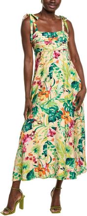Taylor Pleated Bodice Linen-Blend Midi Dress