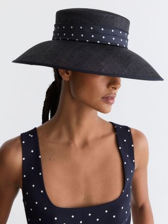 Reiss Navy Polka Dot-trim Occasion Hat