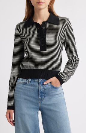 Frame Denim The Graduate Stripe Cotton Polo Sweater in Black Multi at Nordstrom, Size X-Large