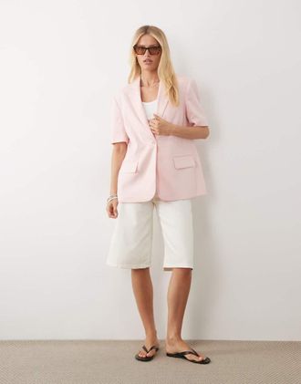 Asos Blazer a maniche corte rosa in coordinato