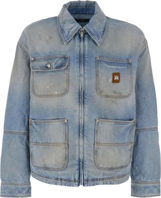 Amiri logo-patch denim jacket - men - Cotton - L - Blue