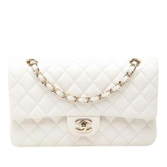 Chanel Pre-owned Classic Flap Caviar Schoudertas - Dames - Pre-owned - Wit - Maat: ONE Size Leer