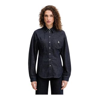 Patrizia Pepe Overhemden, Dames, Blauw, S, Denim, Denim blouse met ballonmouwen