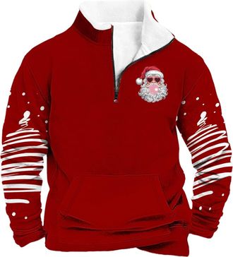 Generic Christmas Jumpers for Men 2025 Nordic Style Lightweight Reindeer Printed Jumper, Stand Collar Long Sleeve Pullover Top, Christmas Jumper Xmas Jumper S
