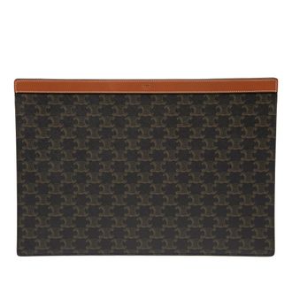 Celine Tweedehands Triomphe Gecoate Canvas Clutch