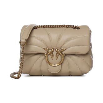 Pinko Mini Love Bag Puff - Dames - Schoudertassen - Beige - ONE Size - Katoen - Tassen