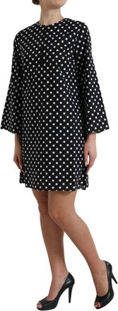 Dolce & Gabbana Womens Black White Polka Dot Nylon Shift Mini Dress Cotton