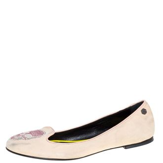 Philipp Plein Philipp Plein Beige Suede Diamante Skull Flats