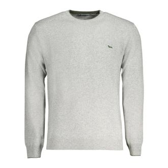 Harmont & Blaine Round-neck Knitwear, male, Gray, 2XL, Long Sleeve Pullover Jersey with Embroidery