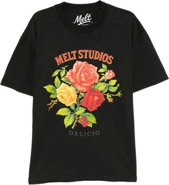 Melt T-shirt met bloemenprint - Zwart