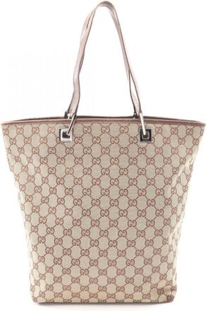 Gucci Beige Brown Canvas Leather Handbag Tote Bag (Pre-Owned)