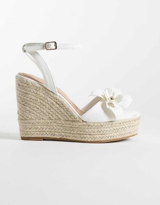 New Look Espadrilles bianco sporco con zeppe e fiori