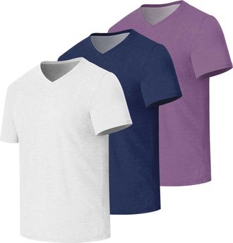 Generic Mens V-Neck Short Sleeve T-Shirts Plain Solid Color Casual Basic Tees 1/3/5 Pack Multipack Soft Breathable Summer Tops