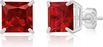 MAX + STONE 14k Yellow or White Gold 7mm Princess Cut Gemstone Square Stud Earrings