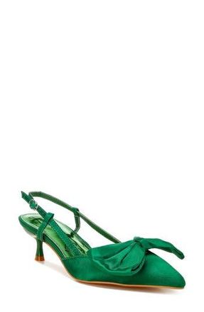 London Rag Okshak Bow Pointed Toe Slingback Satin Pump in Green at Nordstrom Rack, Size 5