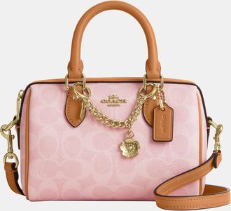 Coach Womens Mini Rowan Crossbody Bag In Signature Canvas With Charms - Pink - One Size