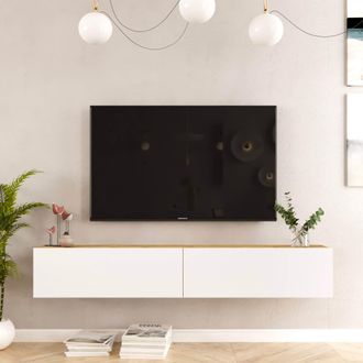 Mobili Rebecca Mobili Rebecca - Mueble De Tv Suspendido Rebecca Mobili Jatara 29,5x180x31,5 Tablero De Part&iacute;culas Blanco Marr&oacute;n Claro Moderno