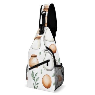 Generic Breakfast Eggs Milk Toast Unisex Shoulder Bags Casual Crossbody Chest Bag Sling Backpack for Hiking Cycling Travel