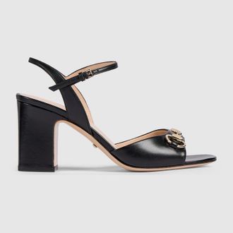 Gucci Womens Horsebit Sandal, Black, Leather