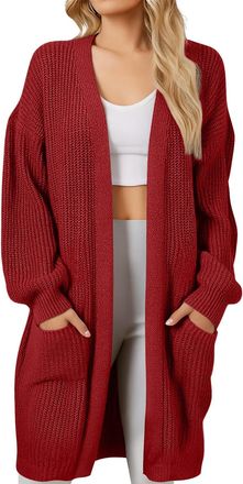 Generic Womens 2025 Long Sleeve Cardigan Sweaters Fall Winter Open Front Chunky Knit Oversized Cozy Slouchy Loose Warm Coats with Pockets Trendy Long Knitted 