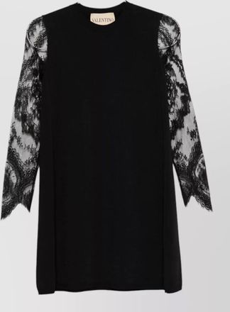 Valentino lace embroidered long sleeve crew neck mini dress