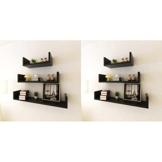 vidaXL 6 Estantes De Pared De Pc Negros