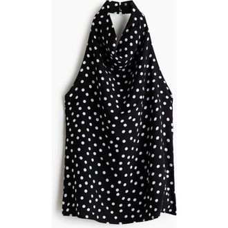 H&M Viscose Halterneck Top in Black/polka Dot at Nordstrom, Size X-Small