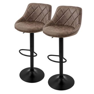 ML Design Ml-design - Set 2x Taburetes De Bar De Piel Sint&eacute;tica Marr&oacute;n, Sillas De Mostrador Giratorias 360&deg; Con Altura Regulable 62-82cm, Asiento De Bistro Para