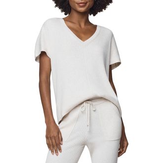 Splendid Georgie V-Neck Short Sleeve Rib Sweater in Pale Oak Heather at Nordstrom Rack, Size X-Small