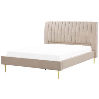 Beliani Cama Con Somier De Terciopelo Beige Arena Dorado 180 X 200 Cm Reposacabezas Marville