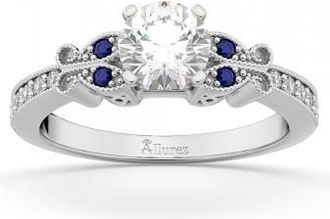 Allurez Butterfly Diamond & Sapphire Engagement Ring 14k White Gold (0.20ct)
