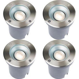 Loops 4 PACK Recessed Outdoor IP67 Round Ground Light - 50W GU10 - Stainless Steel in Metallics
