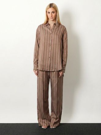 Frankie Shop Viscose-Silk Striped Trousers - Brown