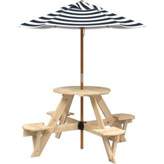 vidaXL Mesa De Picnic Para 4 Ni&ntilde;os Agujero Para Sombrilla Madera Abeto Vidaxl