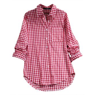 Generic Womens Plaid Shirt Oversized Button Down Shirts Casual Lapel Collar Long Sleeve Blouse Vintage Boyfriend Long Checked Shirts Basic Loose Check Blouses