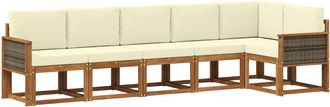 vidaXL Conjunto De Sof&aacute;s De Exterior 6 Uds. Natural Y Crema Poli&eacute;ster Vidaxl