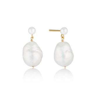 Lily & Roo Gold Large Double Baroque Pearl Drop Stud Earrings