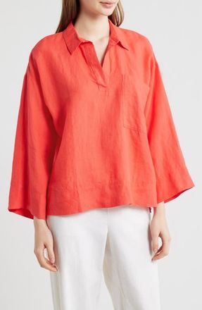 Eileen Fisher Classic Collar Organic Linen Popover Top in Watermelon at Nordstrom, Size Xx-Small